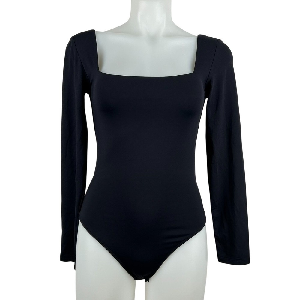 Artizia Babaton Contour Square Neck Long Sleeve Bodysuit Black Minimalist Medium